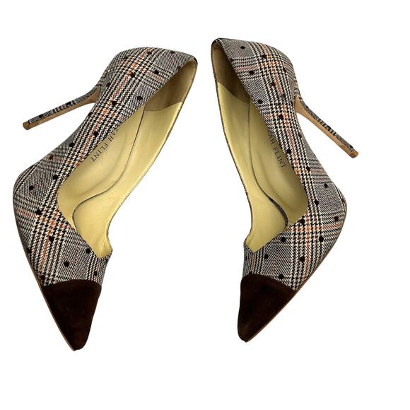 Sarah Flint Perfect Pump 100 Espresso Glen Check Plaid Suede Heels 39.5 (8.5 US) - Picture 6 of 9